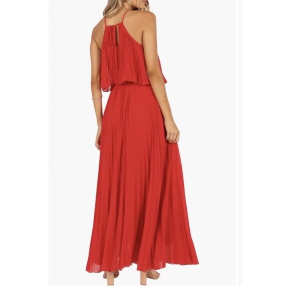 Petal & Pup Gia Red Pleated Halter Maxi Dress L Nordstrom Formal Wedding Beach - Picture 3 of 11
